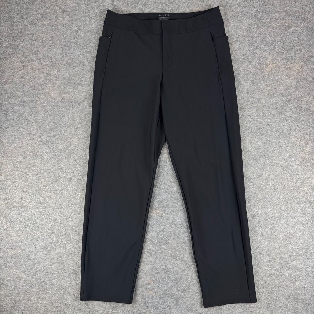 Athleta Stellar Skinny Trouser Pant 28" Pockets Black Womens 12 *